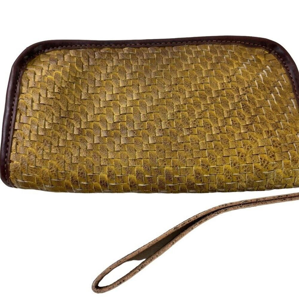 Mode Luxe Womens Woven Brown Tan Wristlet Zip Around Wallet Clutch Coin Purse - Picture 9 of 16
